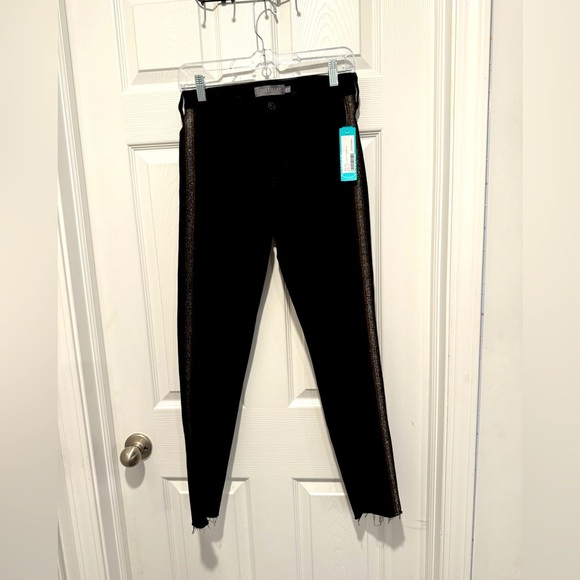 NWT JUSTUSA Black Viola Glitter Stripe Skinny Jeans Size 27. From Stitch Fix. - Picture 1 of 6